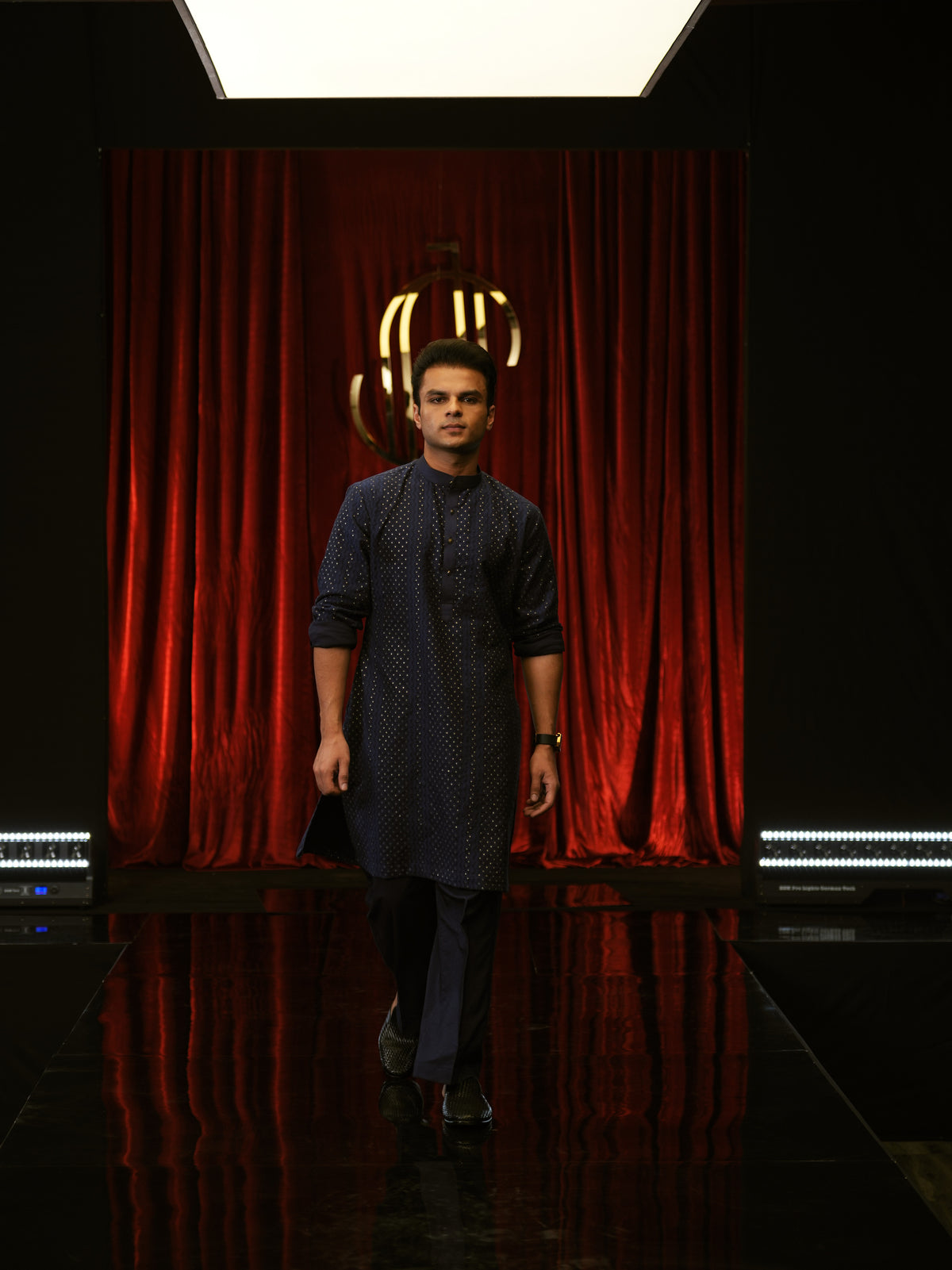 Navy Blue Gold Dot Kurta