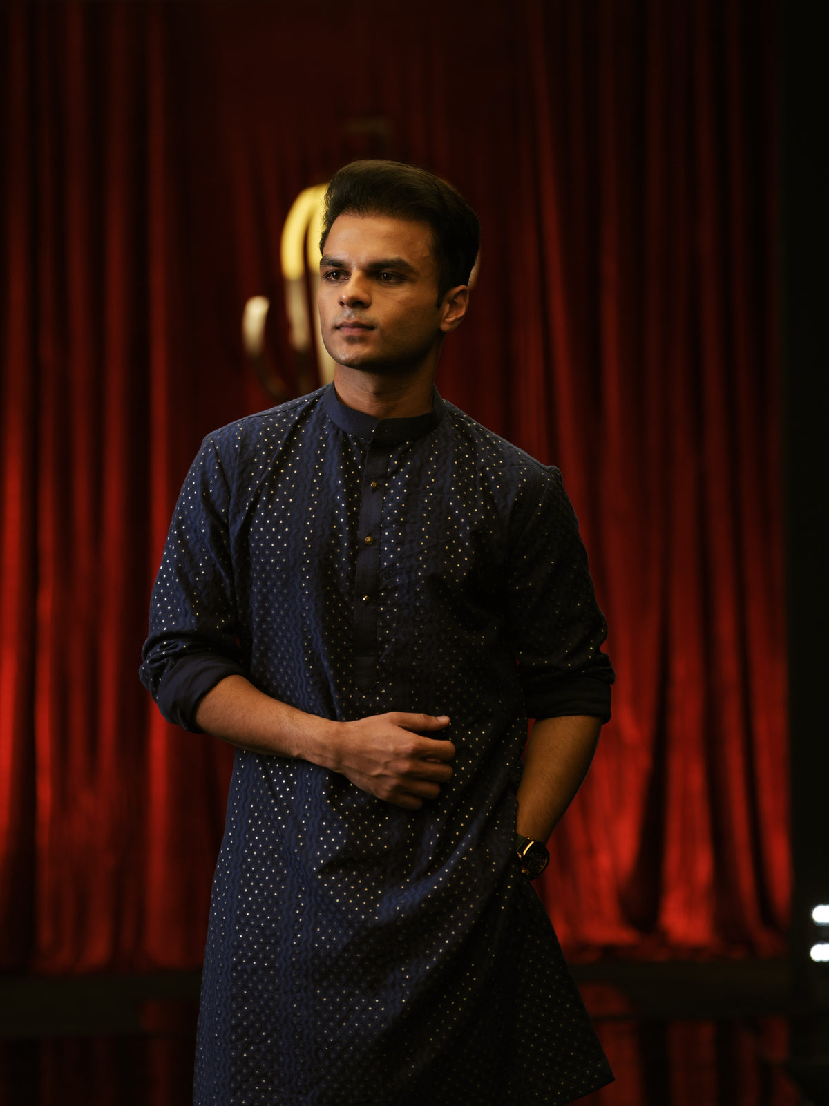 Navy Blue Gold Dot Kurta