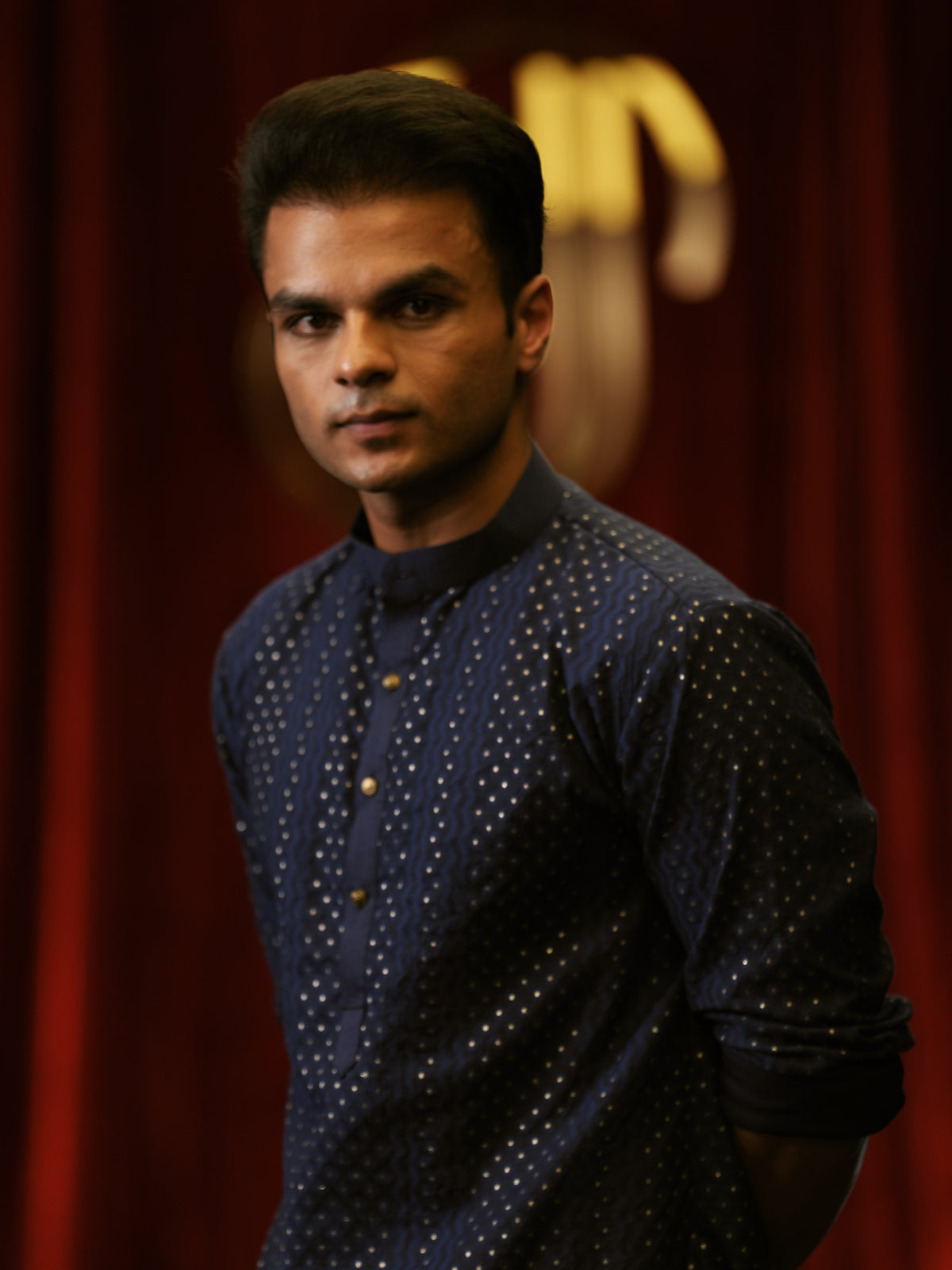 Navy Blue Gold Dot Kurta