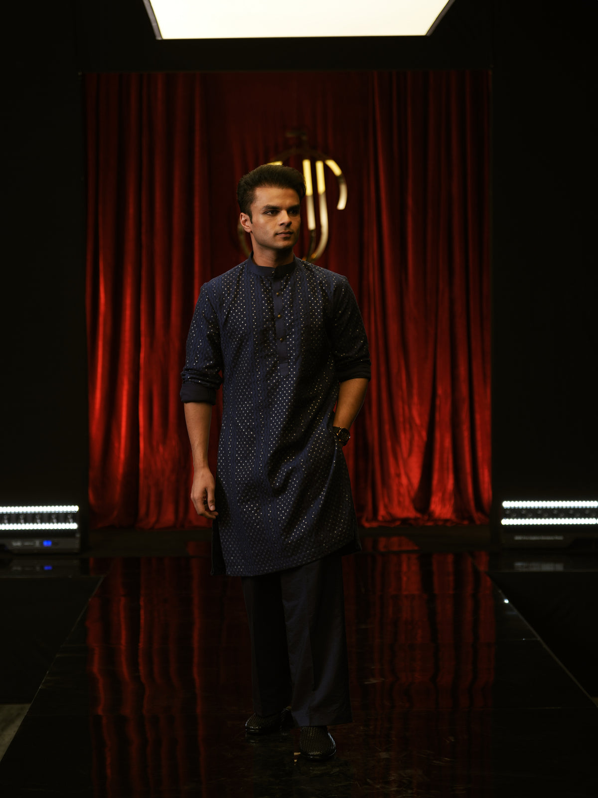 Navy Blue Gold Dot Kurta