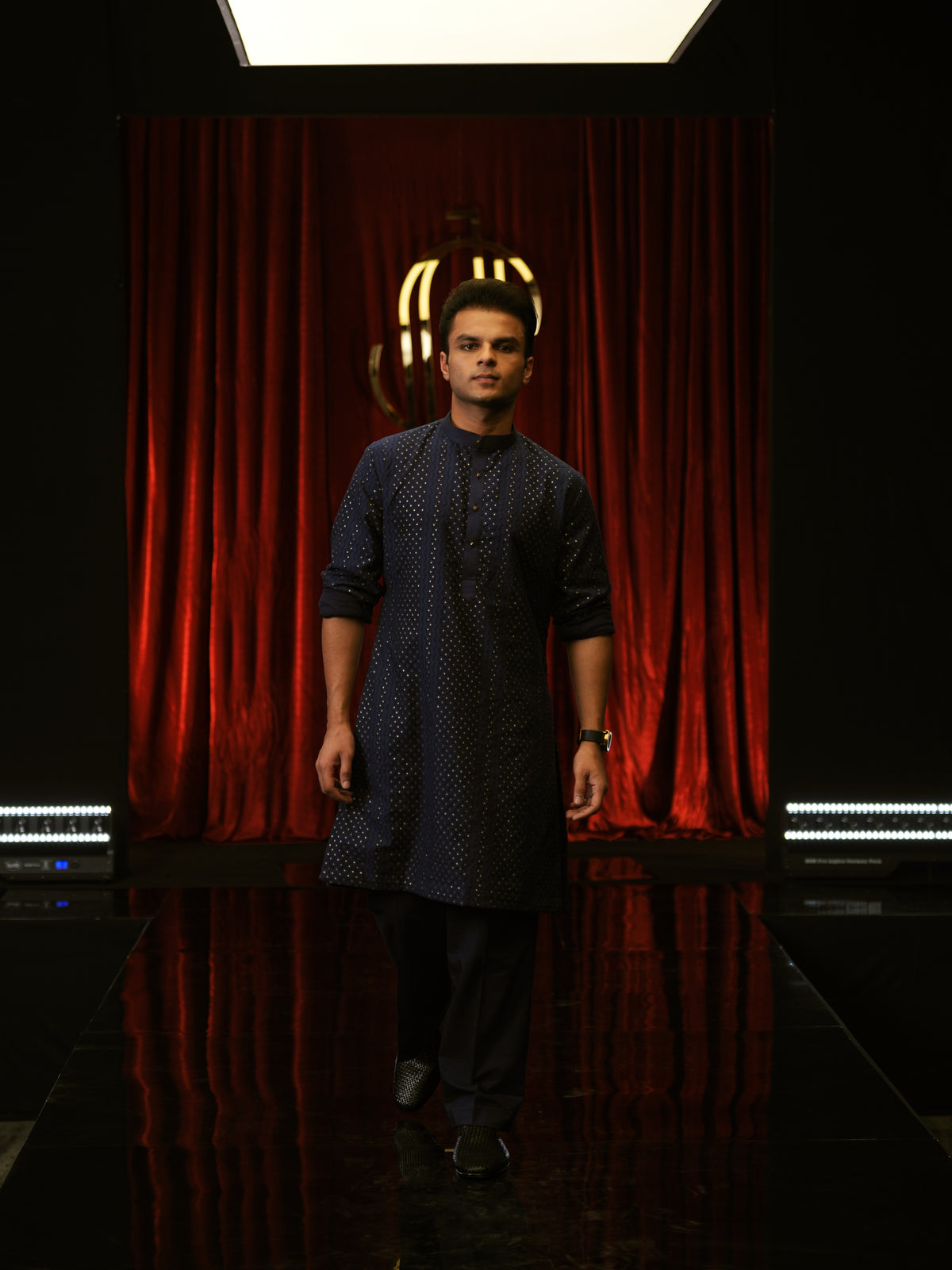 Navy Blue Gold Dot Kurta