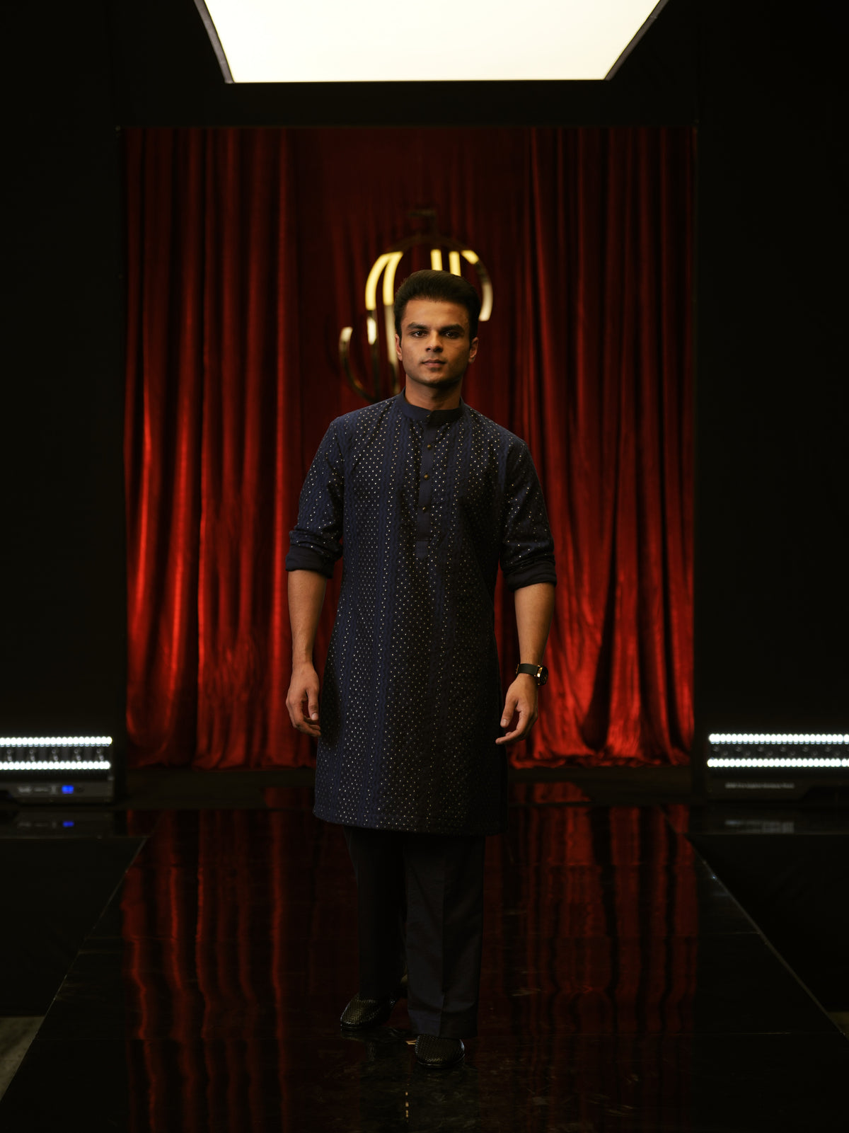 Navy Blue Gold Dot Kurta