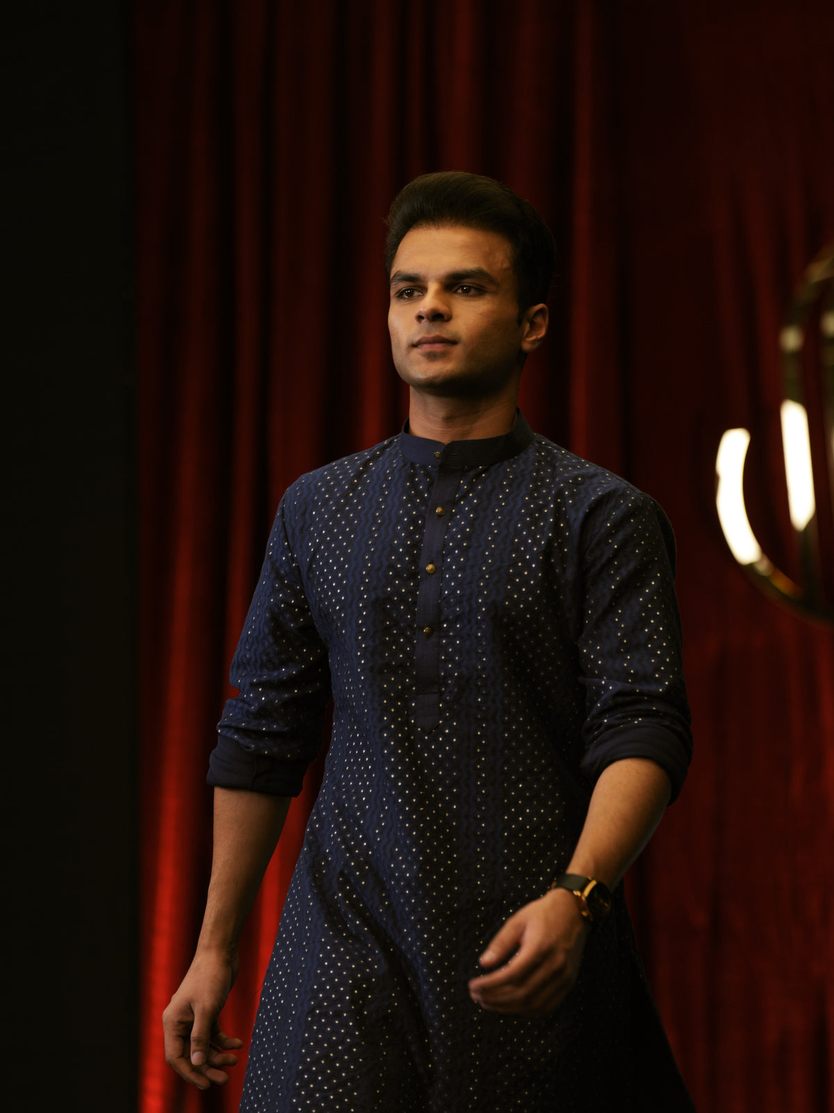 Navy Blue Gold Dot Kurta