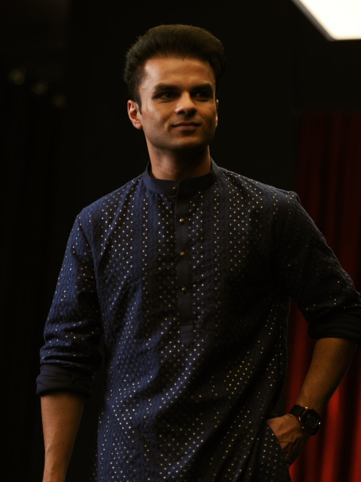 Navy Blue Gold Dot Kurta