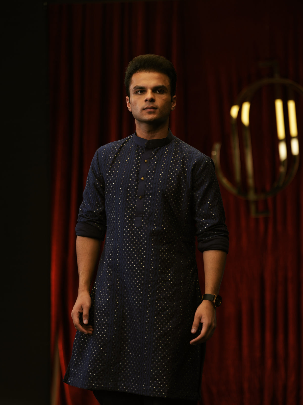 Navy Blue Gold Dot Kurta