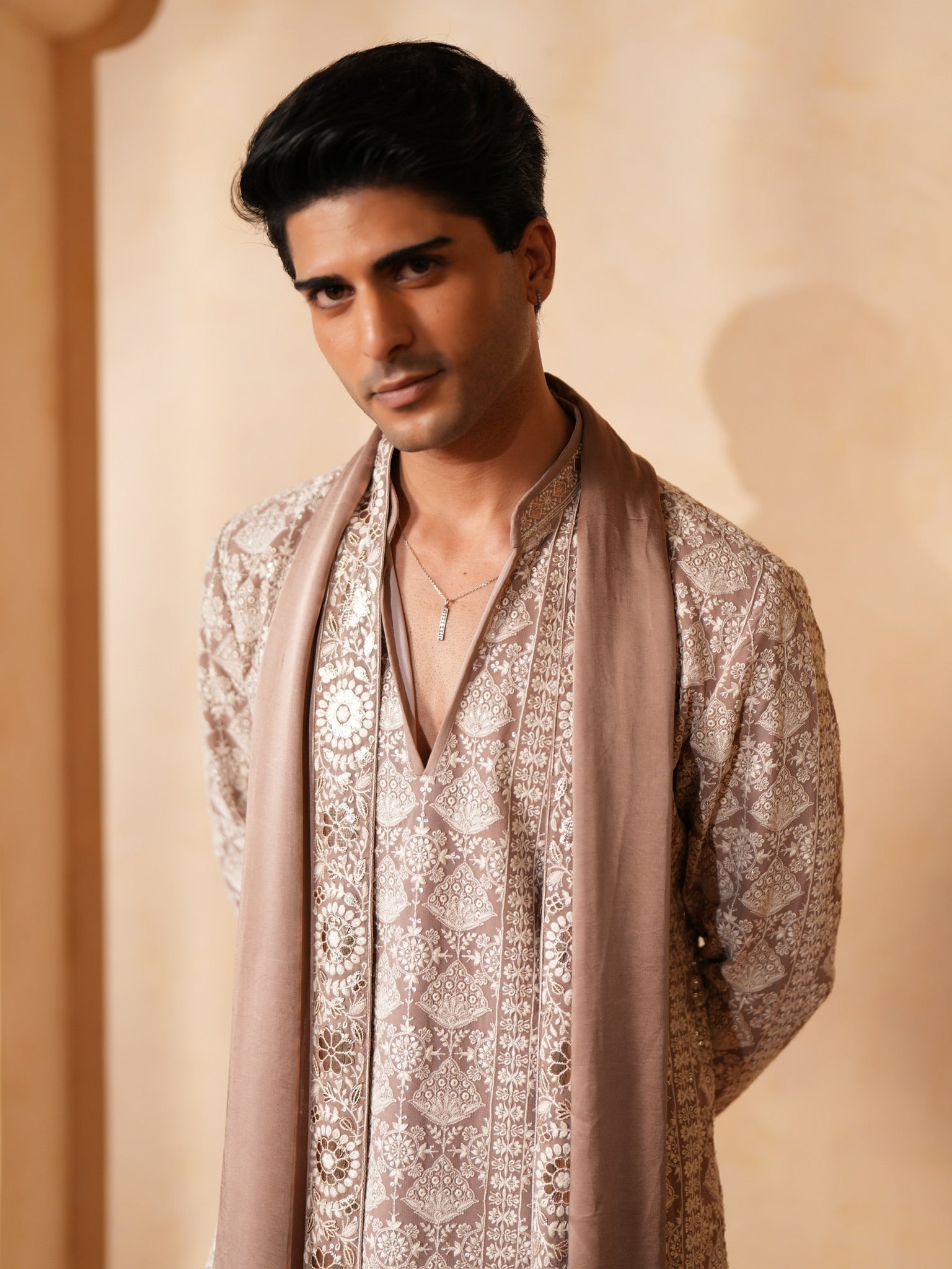 Rose Gold Kurta With Stole