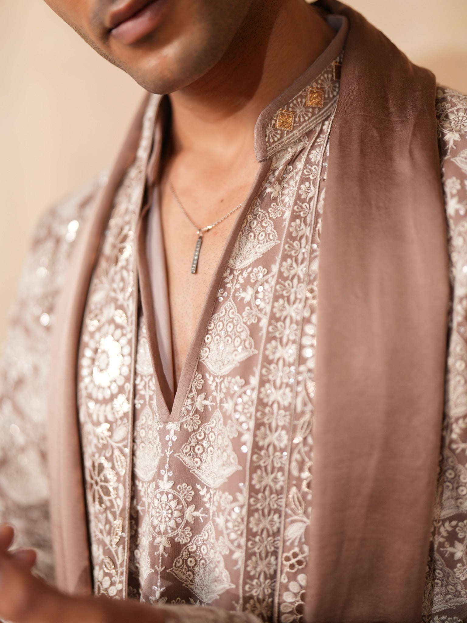 Rose Gold Kurta With Stole