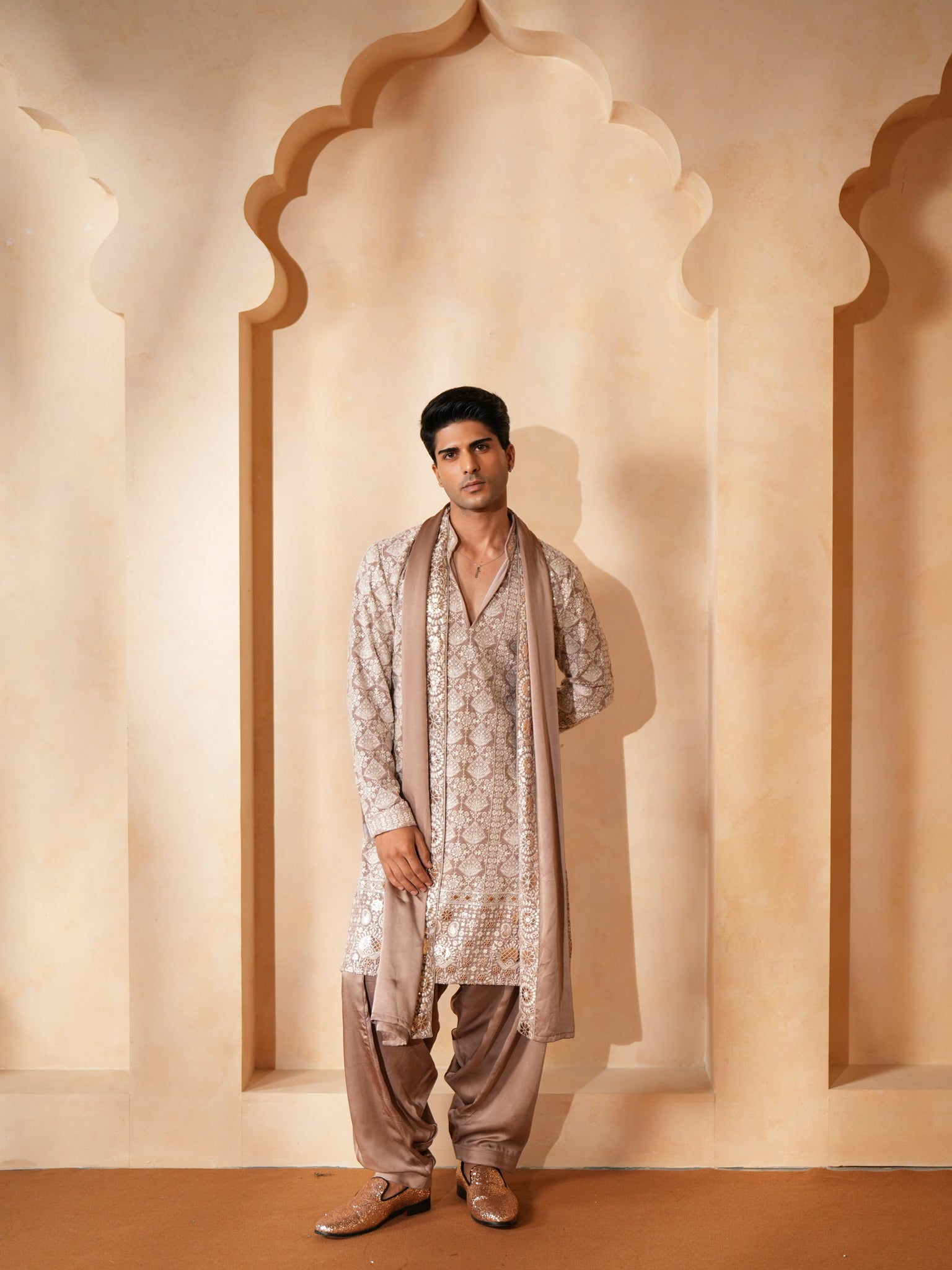 Rose Gold Kurta With Stole