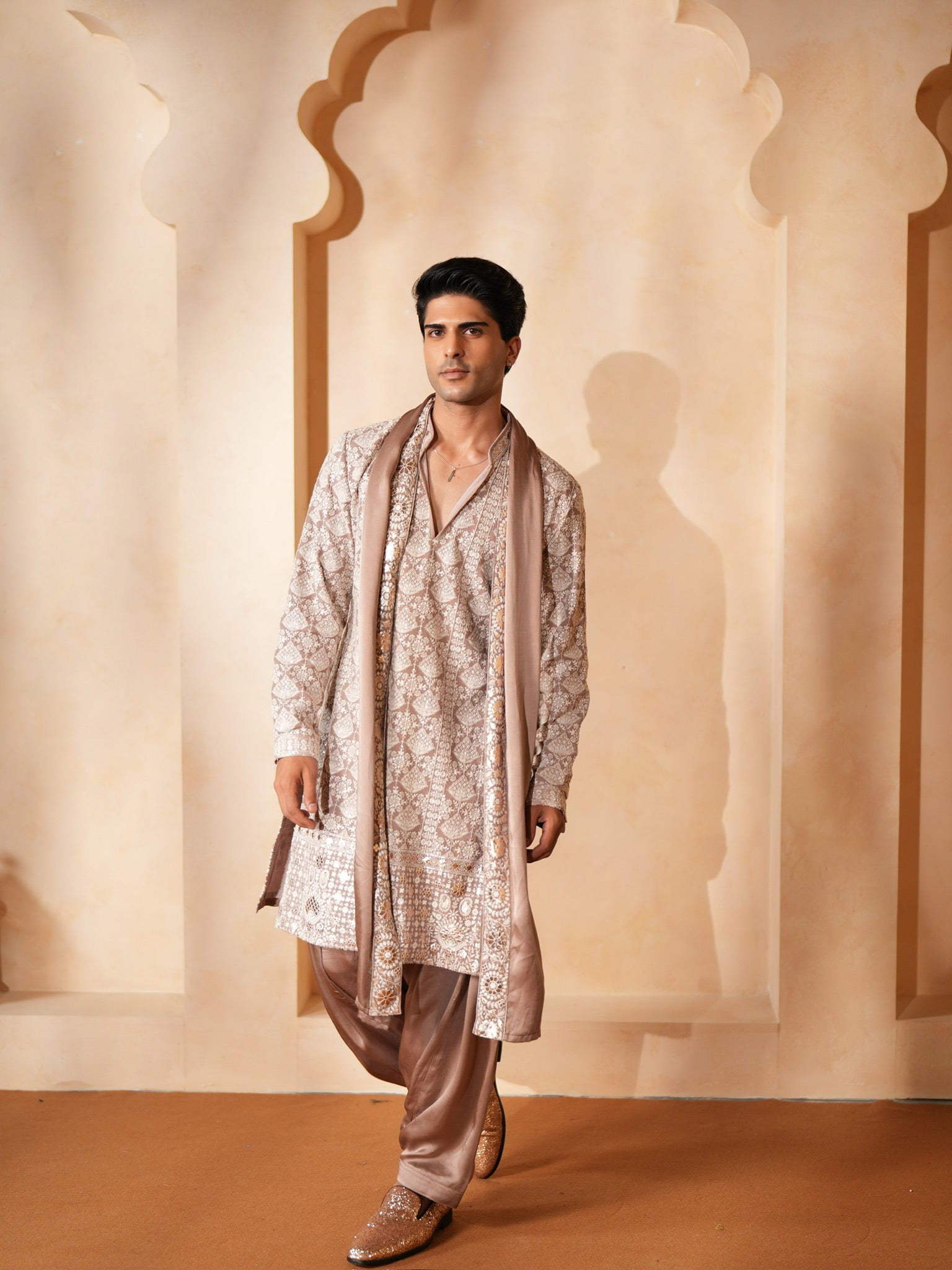Rose Gold Kurta With Stole