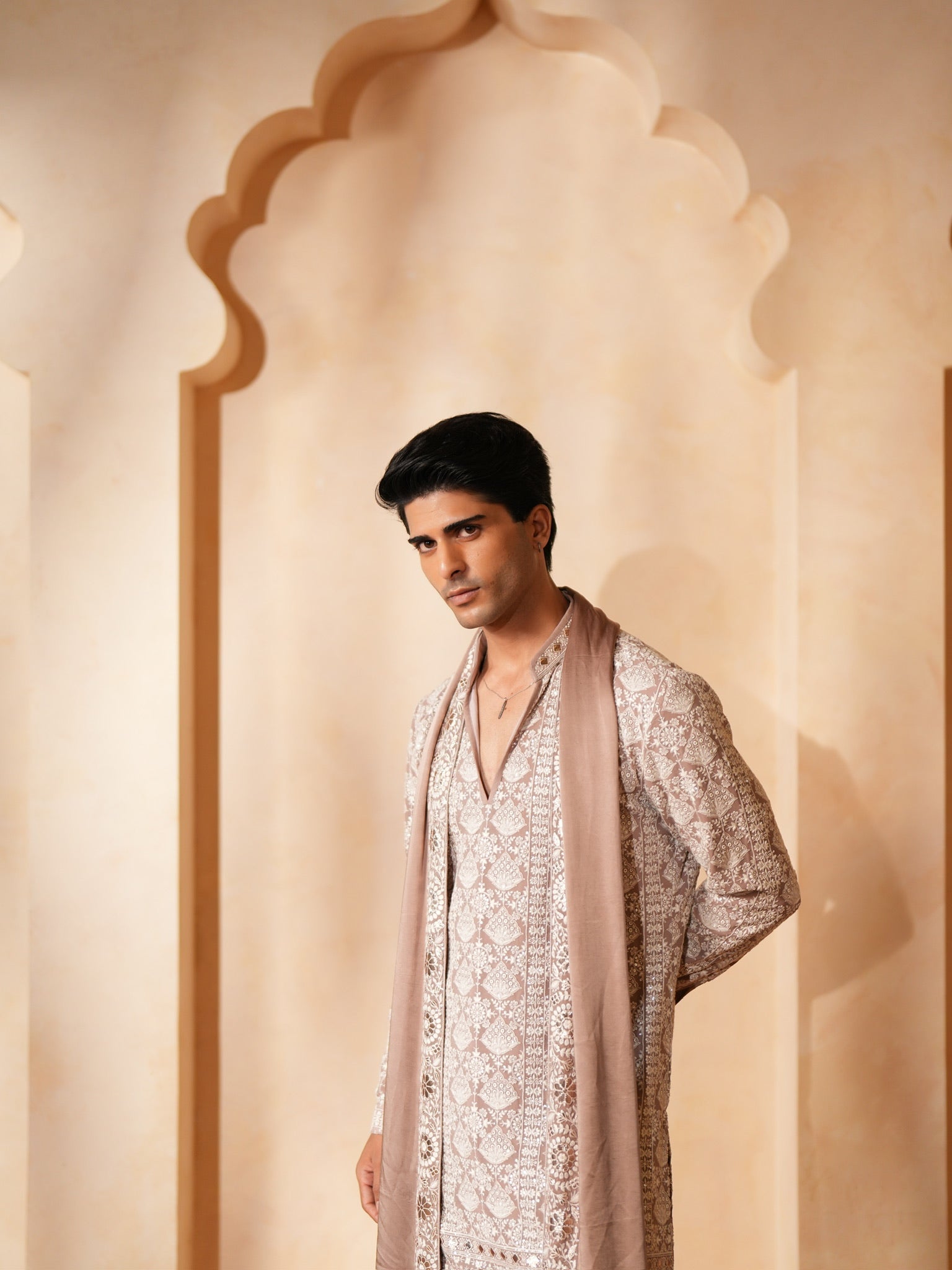 Rose Gold Kurta With Stole