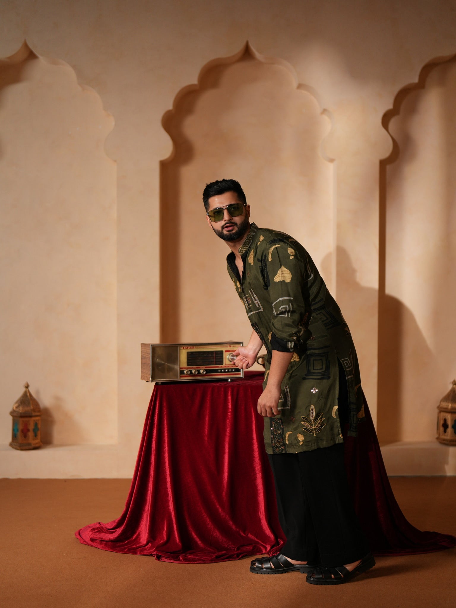 Olive zari kurta