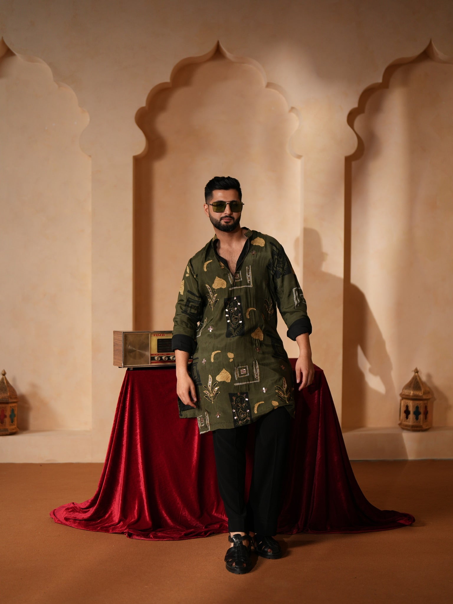 Olive zari kurta