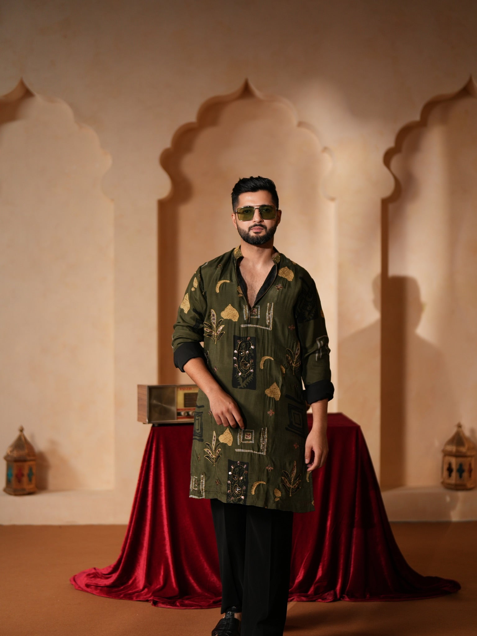 Olive zari kurta