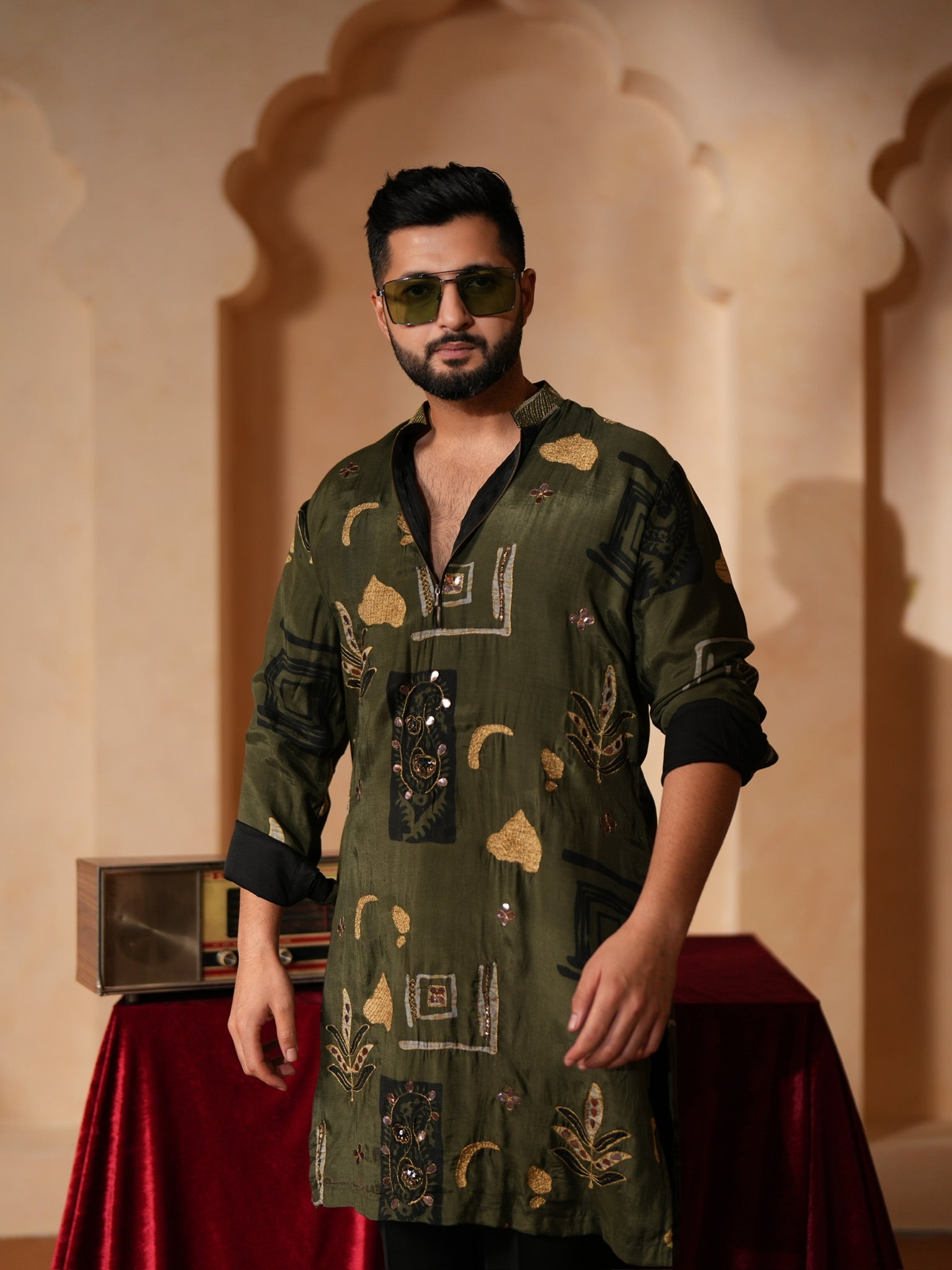 Olive zari kurta