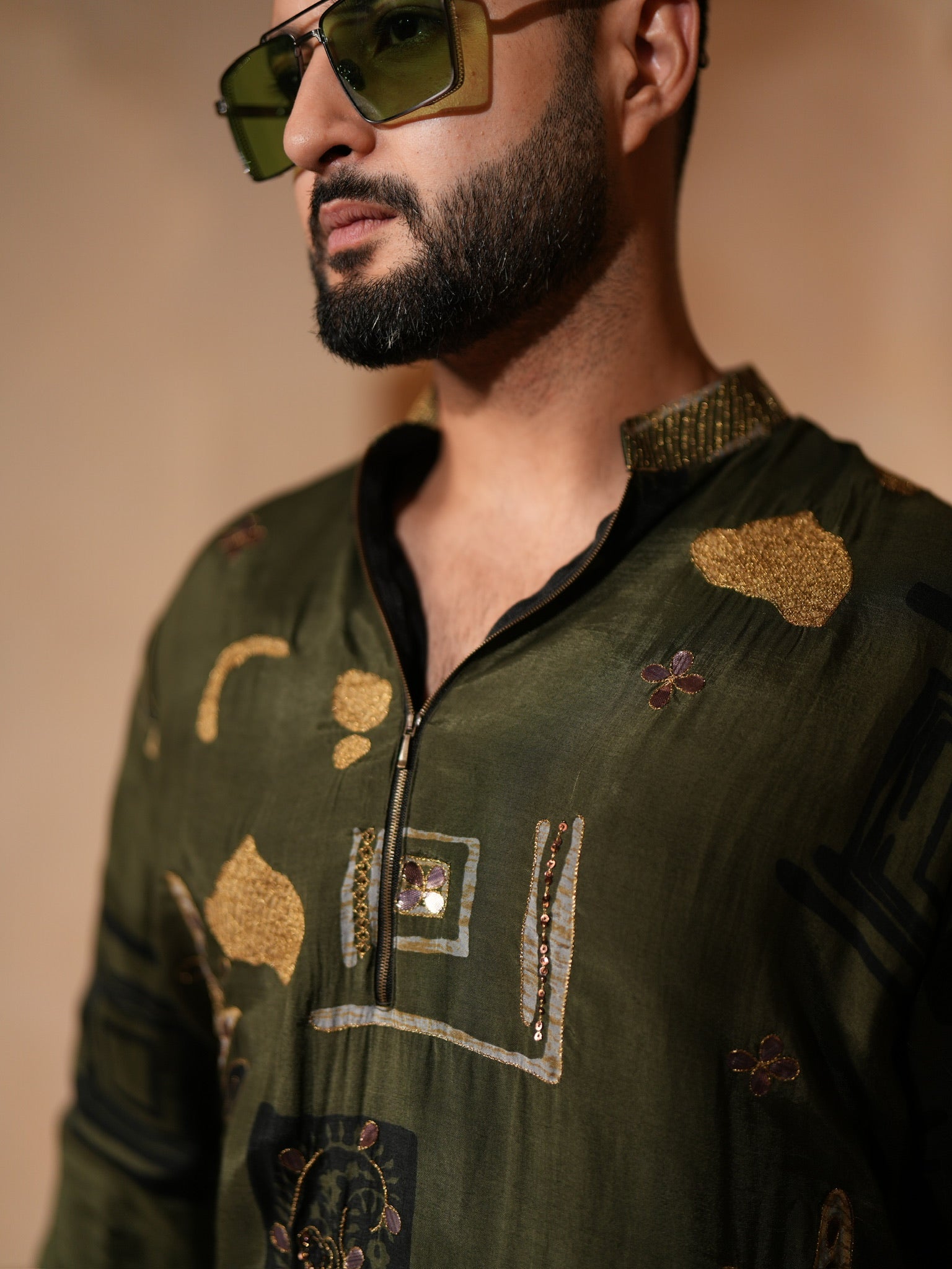 Olive zari kurta
