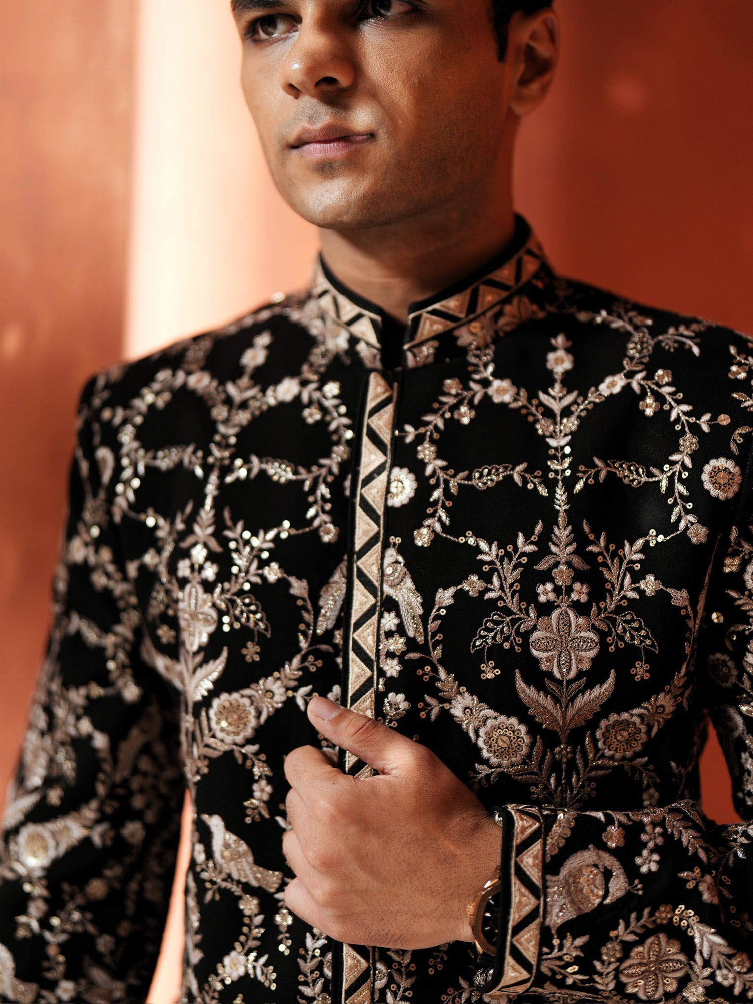 Black And Gold Embroidered Bandhgala