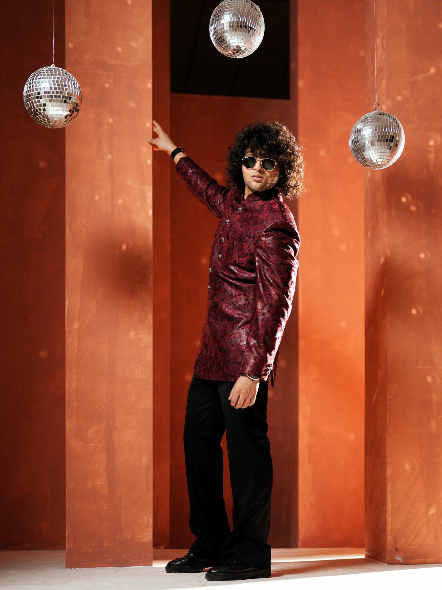 Red Textured Bandhgala