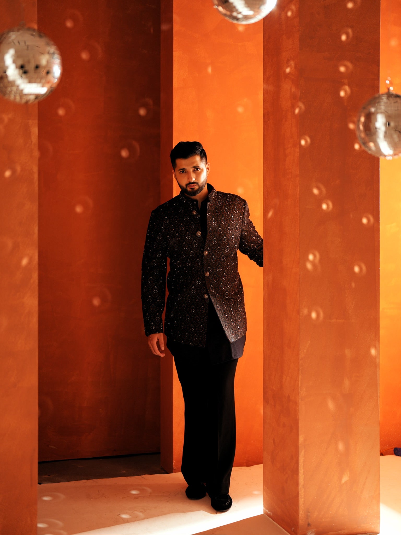 Navy Jacquard Highlighted Bandhgala