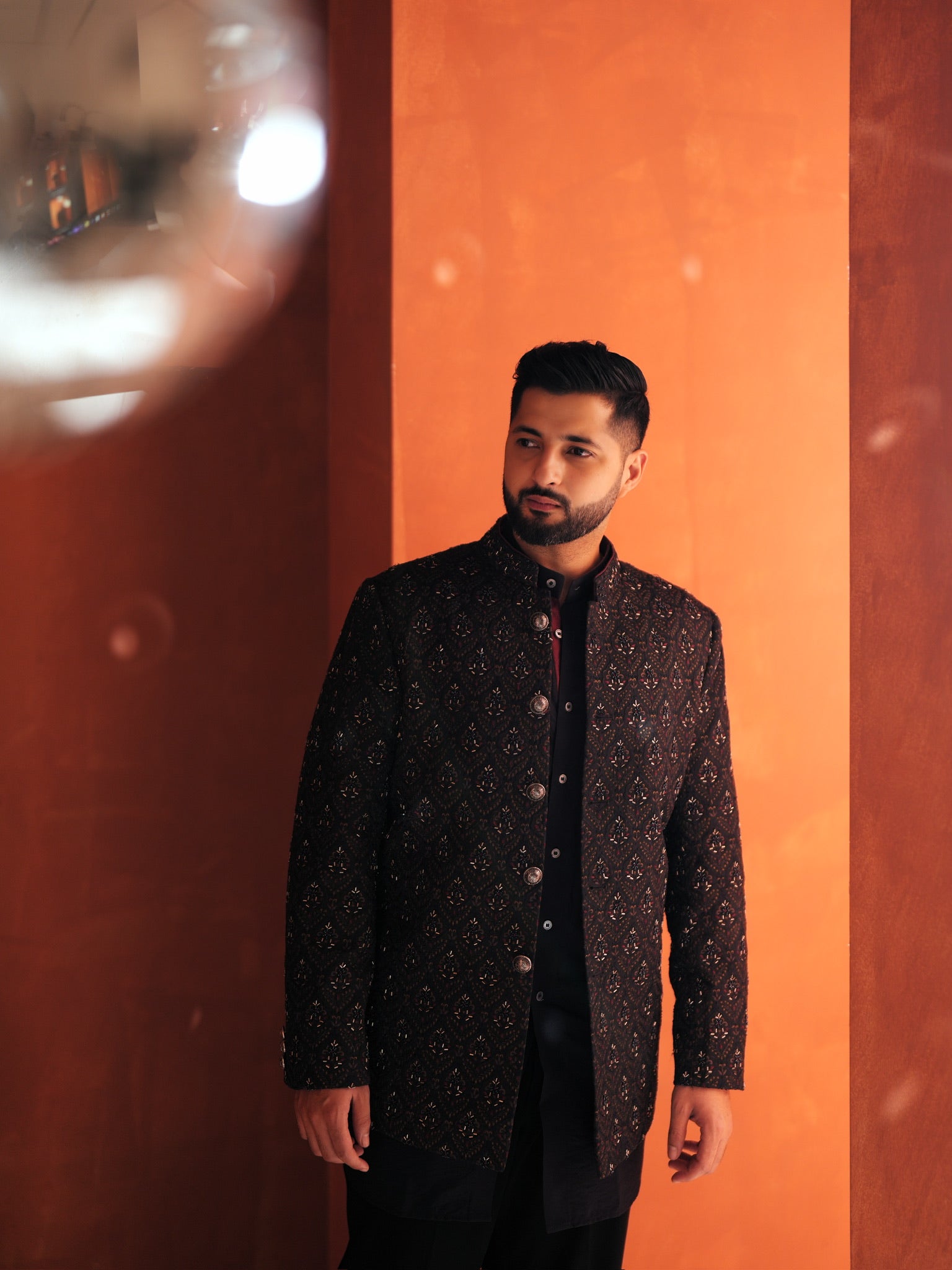 Navy Jacquard Highlighted Bandhgala