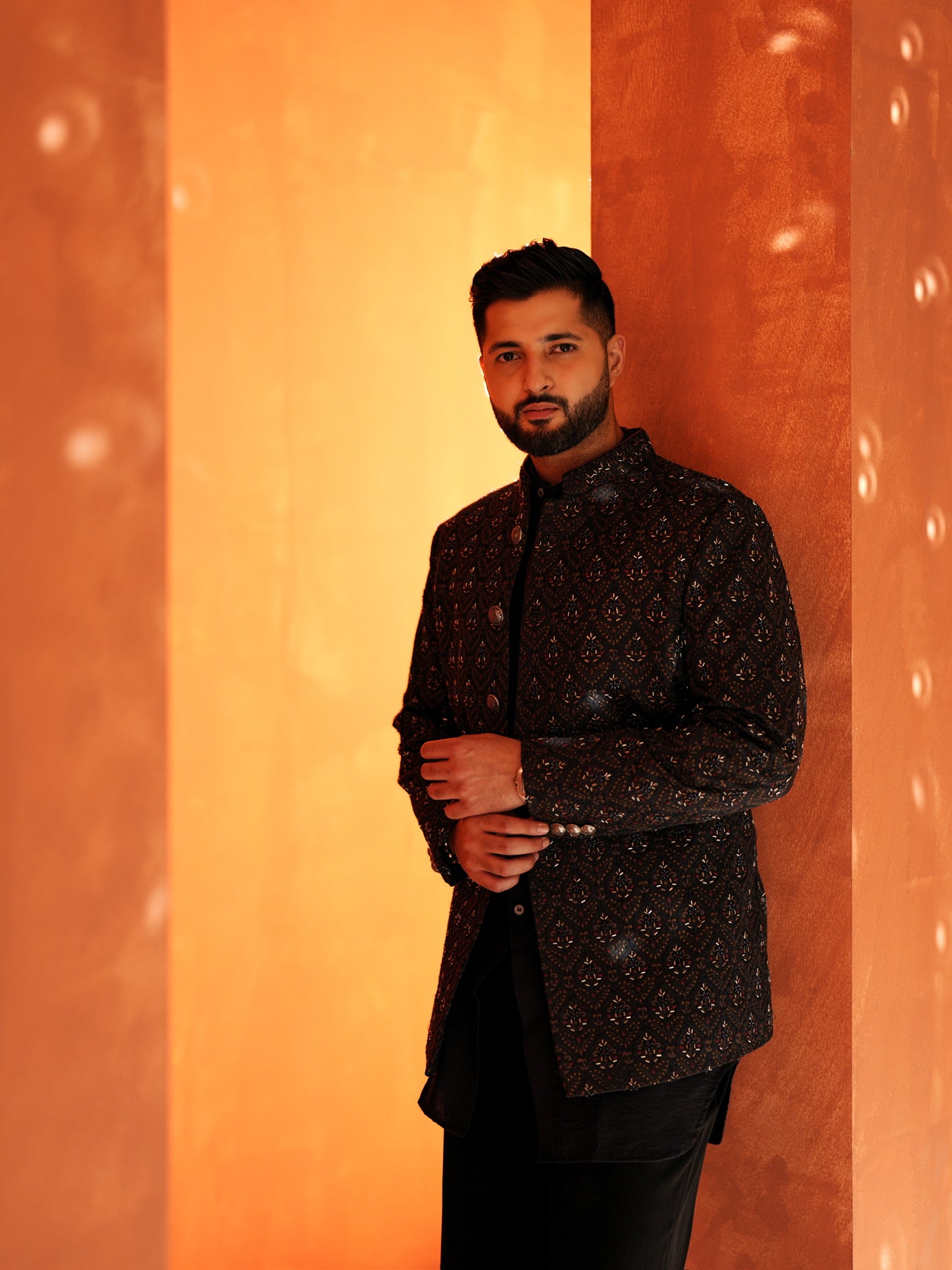 Navy Jacquard Highlighted Bandhgala