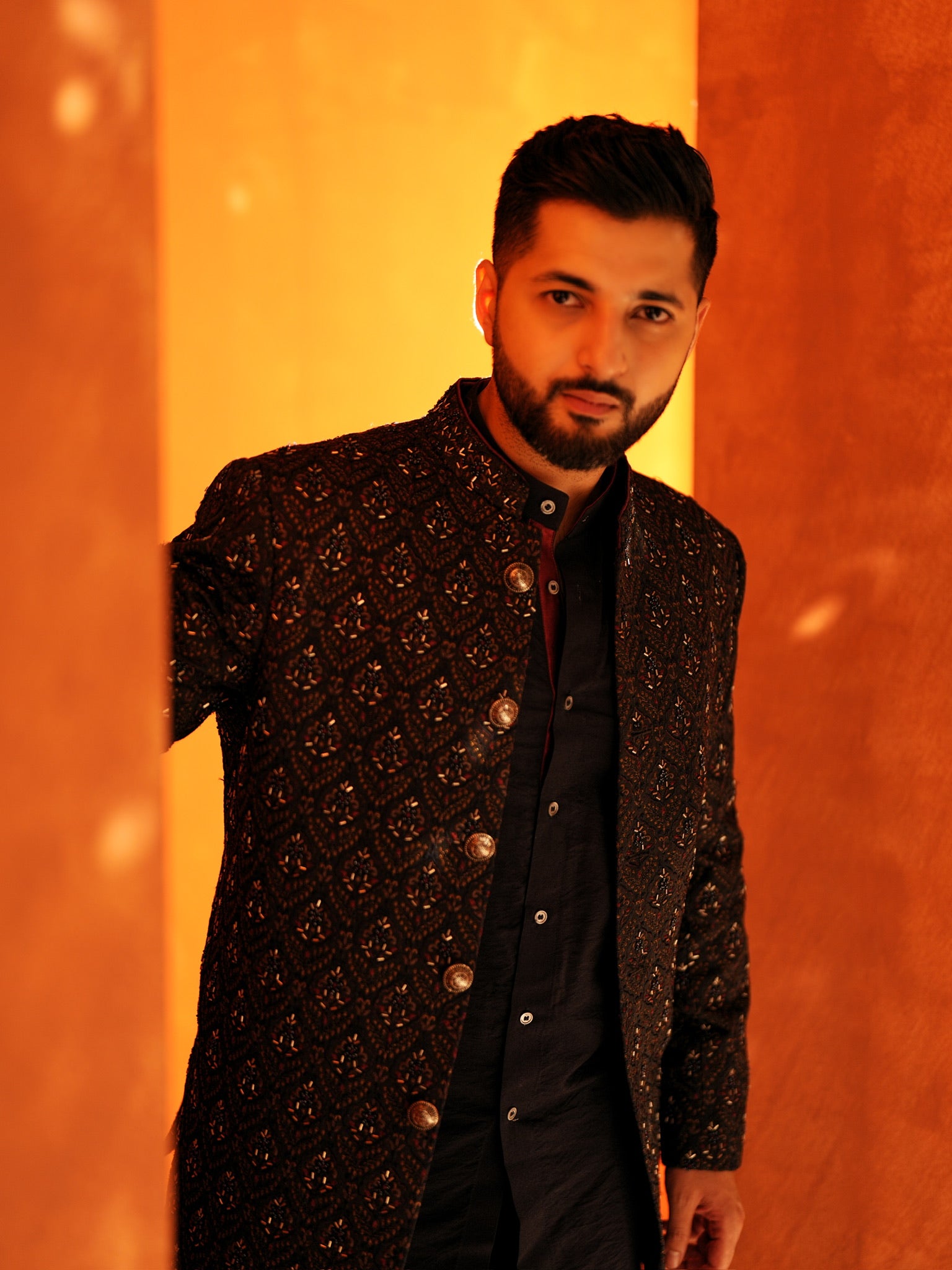 Navy Jacquard Highlighted Bandhgala