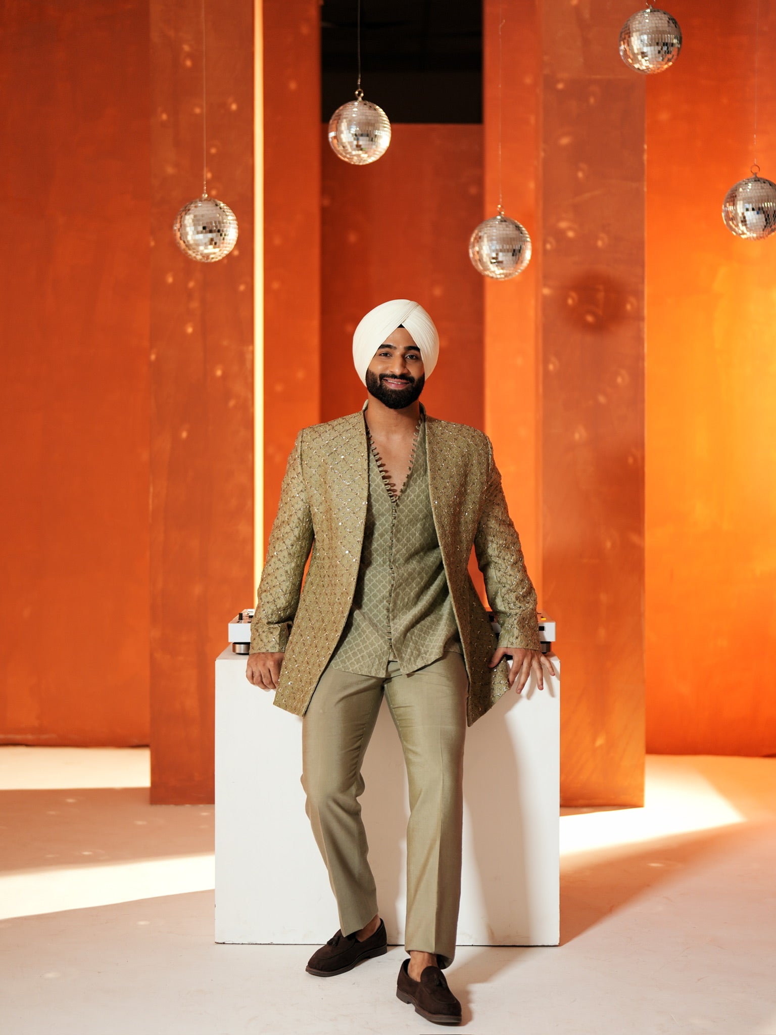 Olive And Gold Embroidered Set