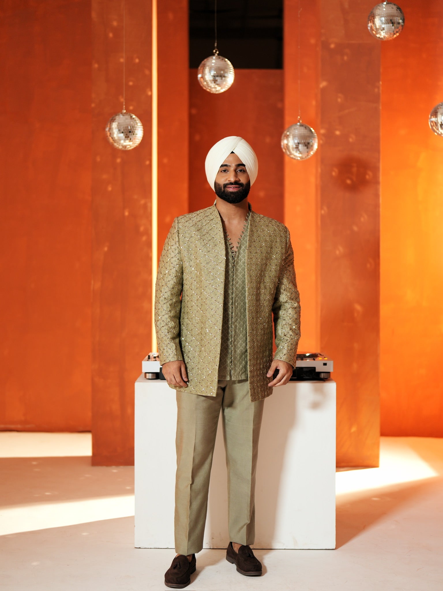 Olive And Gold Embroidered Set