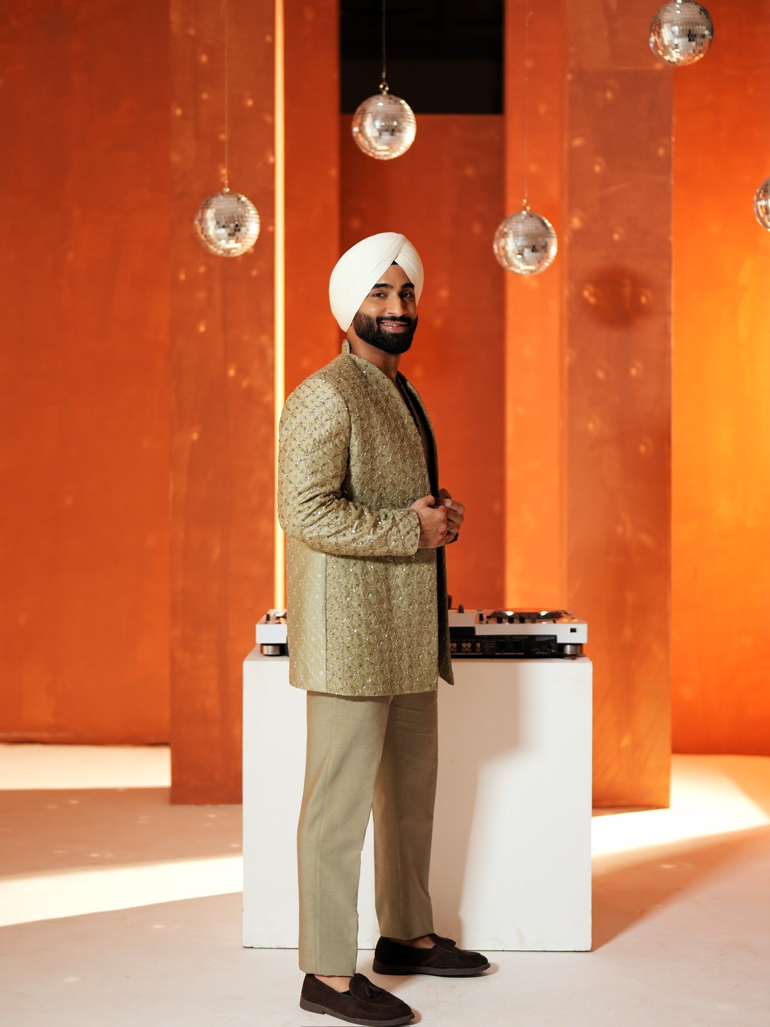 Olive And Gold Embroidered Set