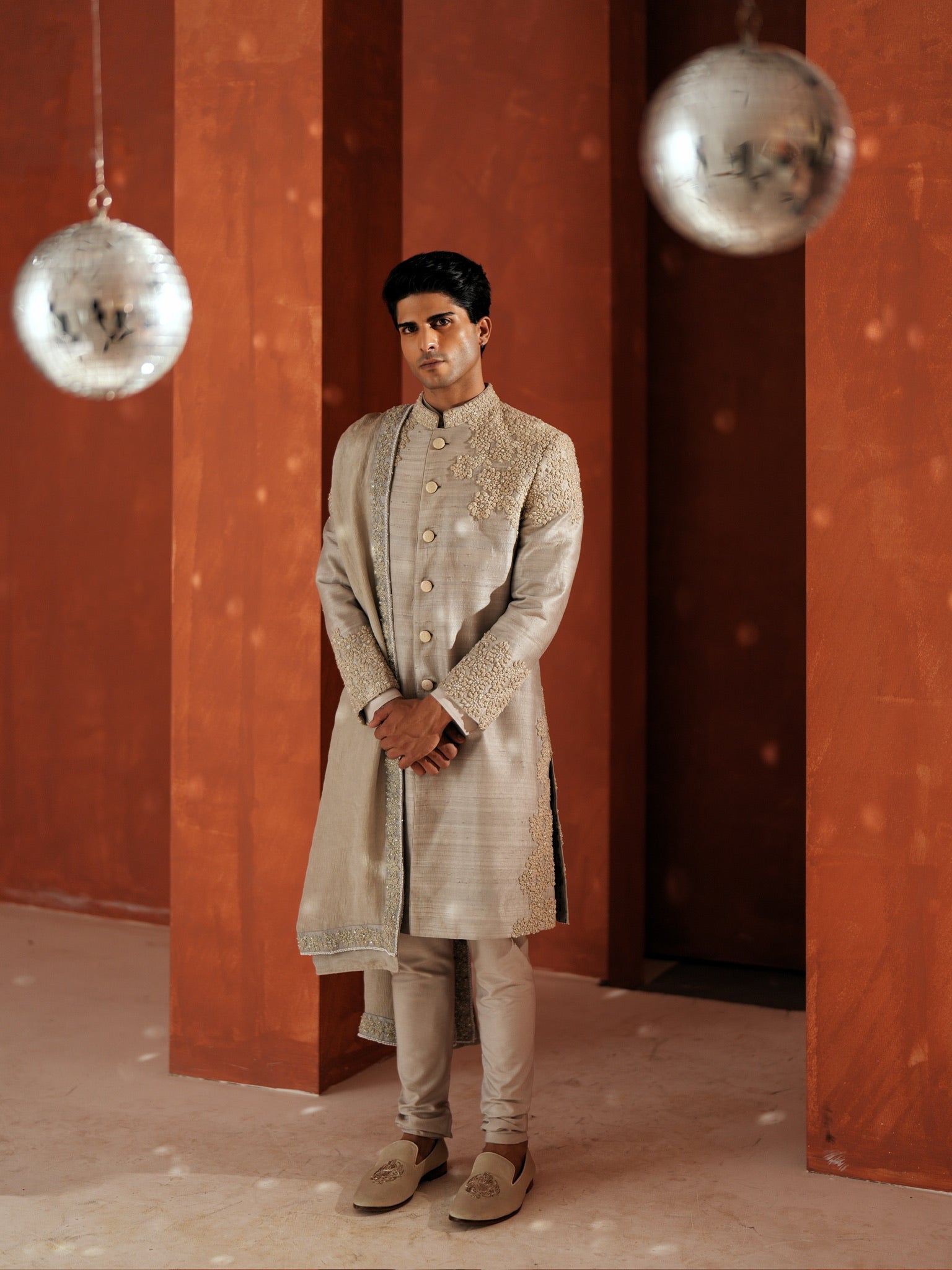 Steel Grey Knotted Achkan