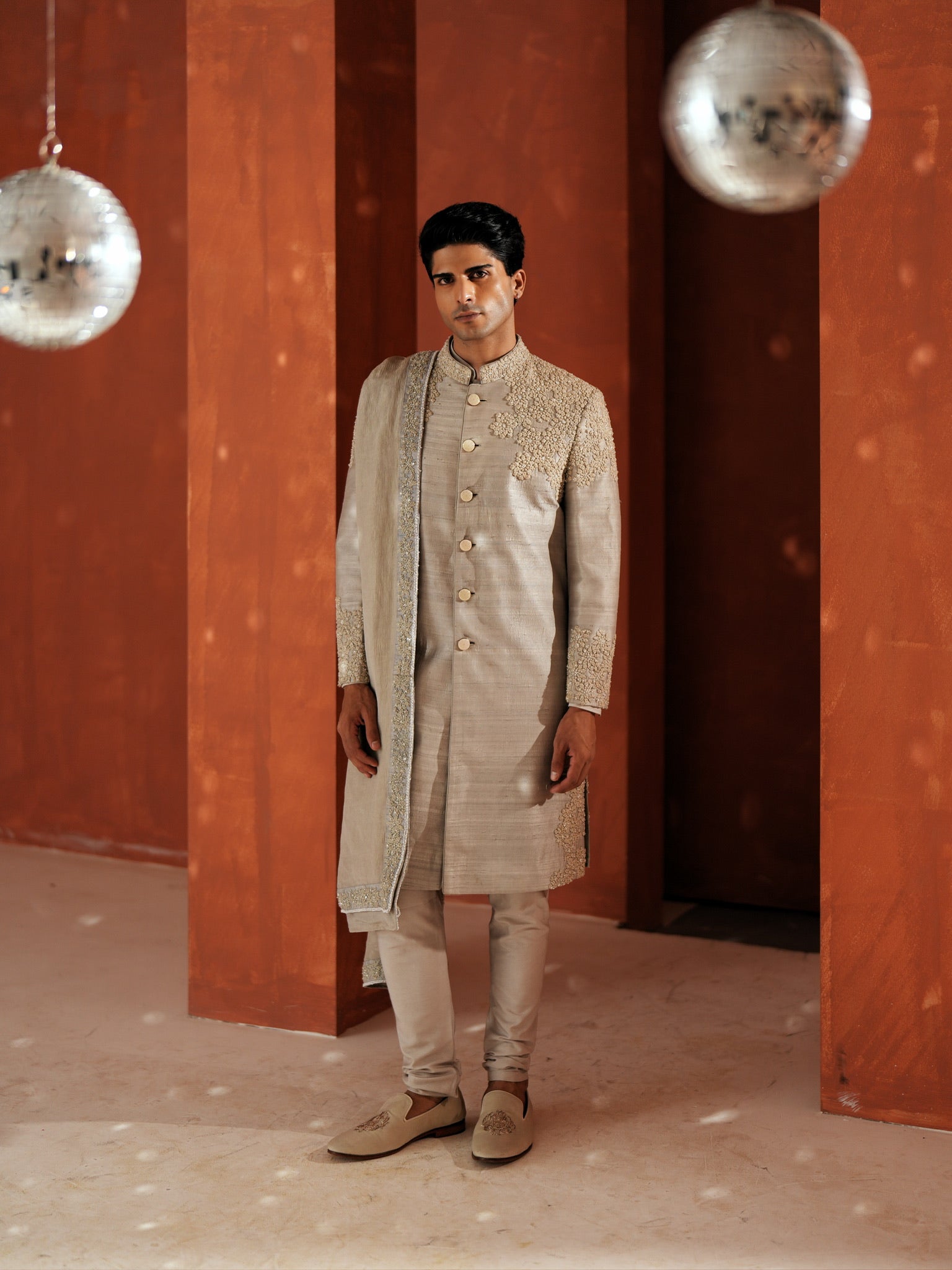 Steel Grey Knotted Achkan