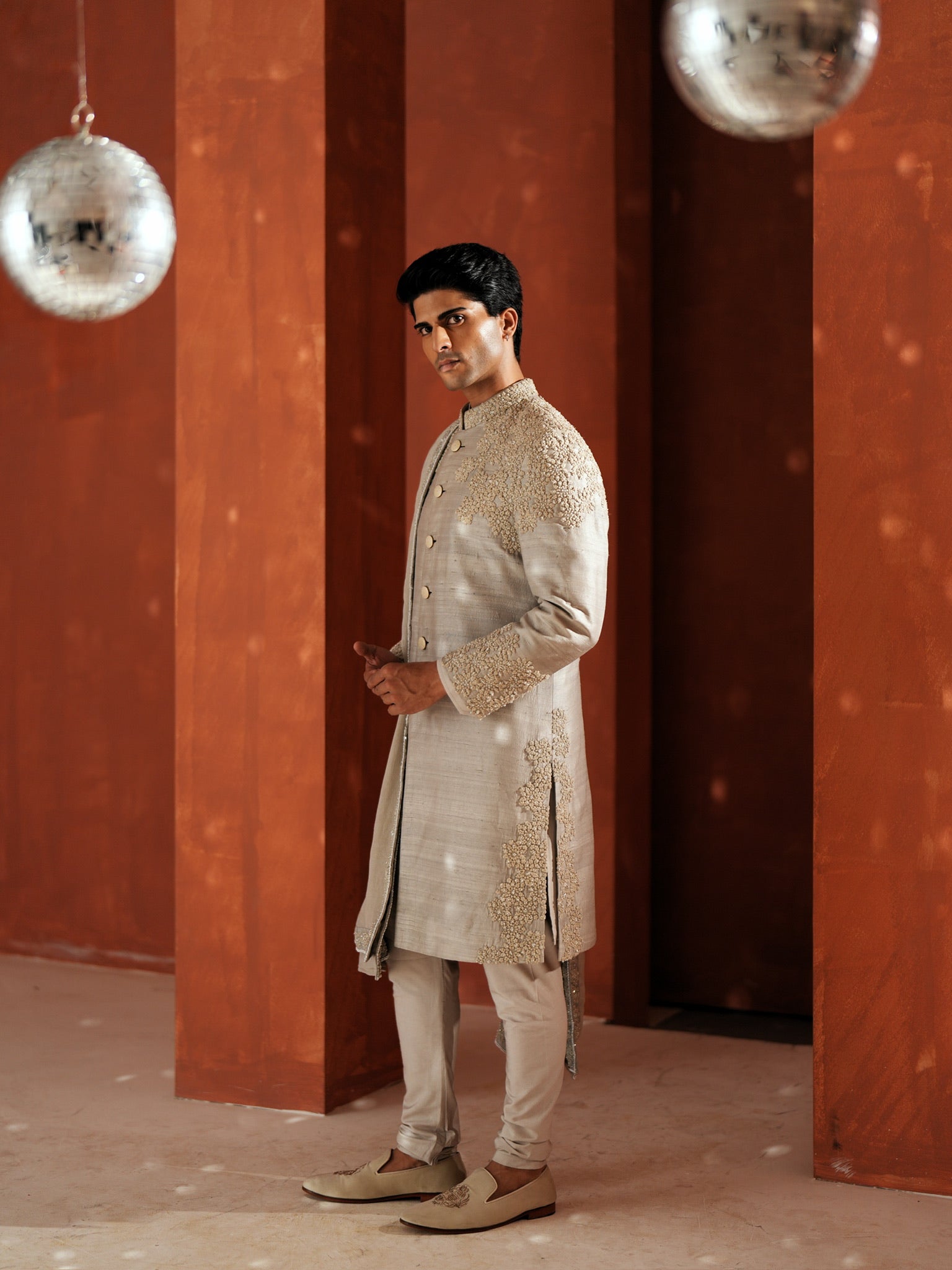 Steel Grey Knotted Achkan