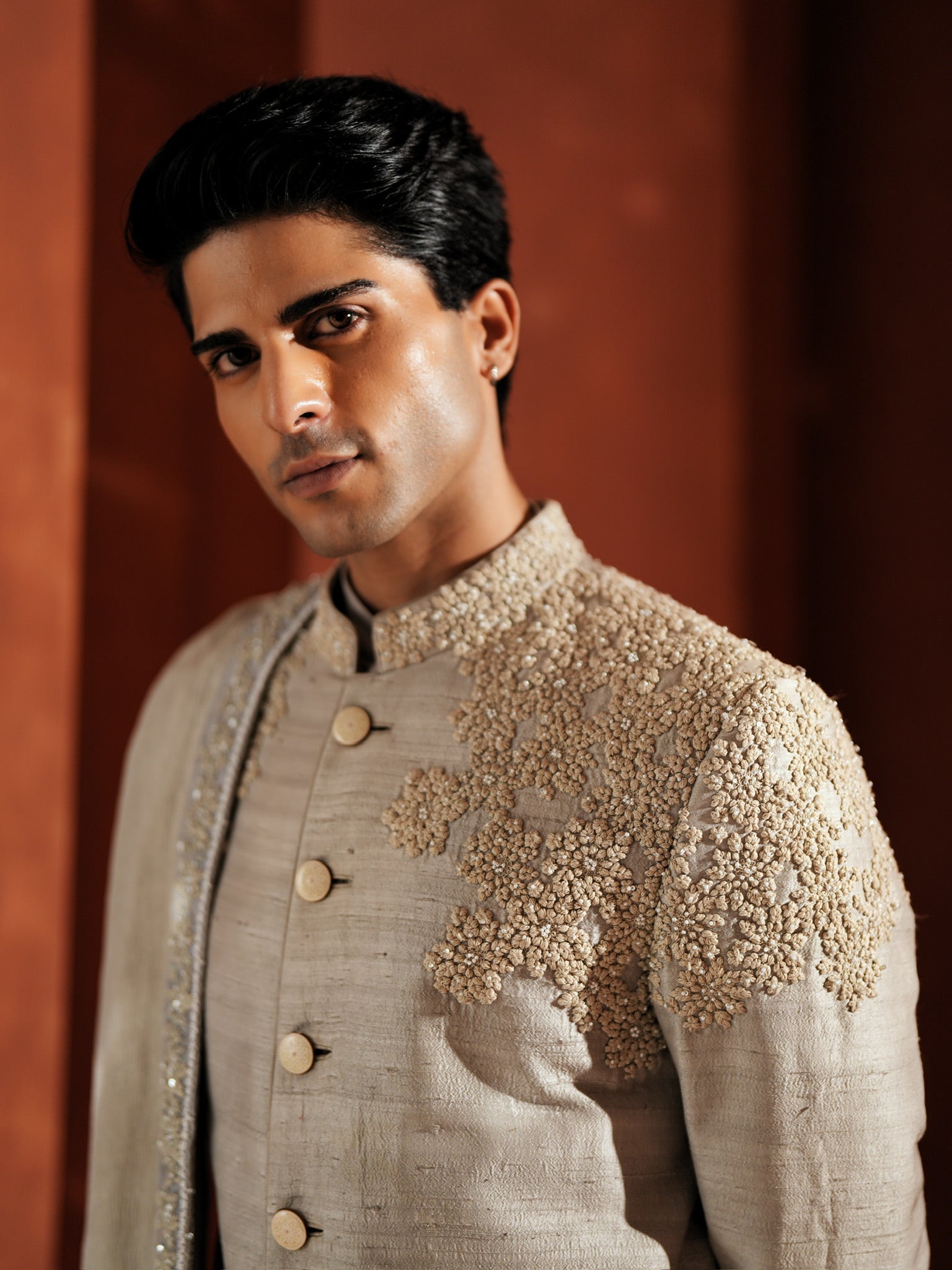 Steel Grey Knotted Achkan