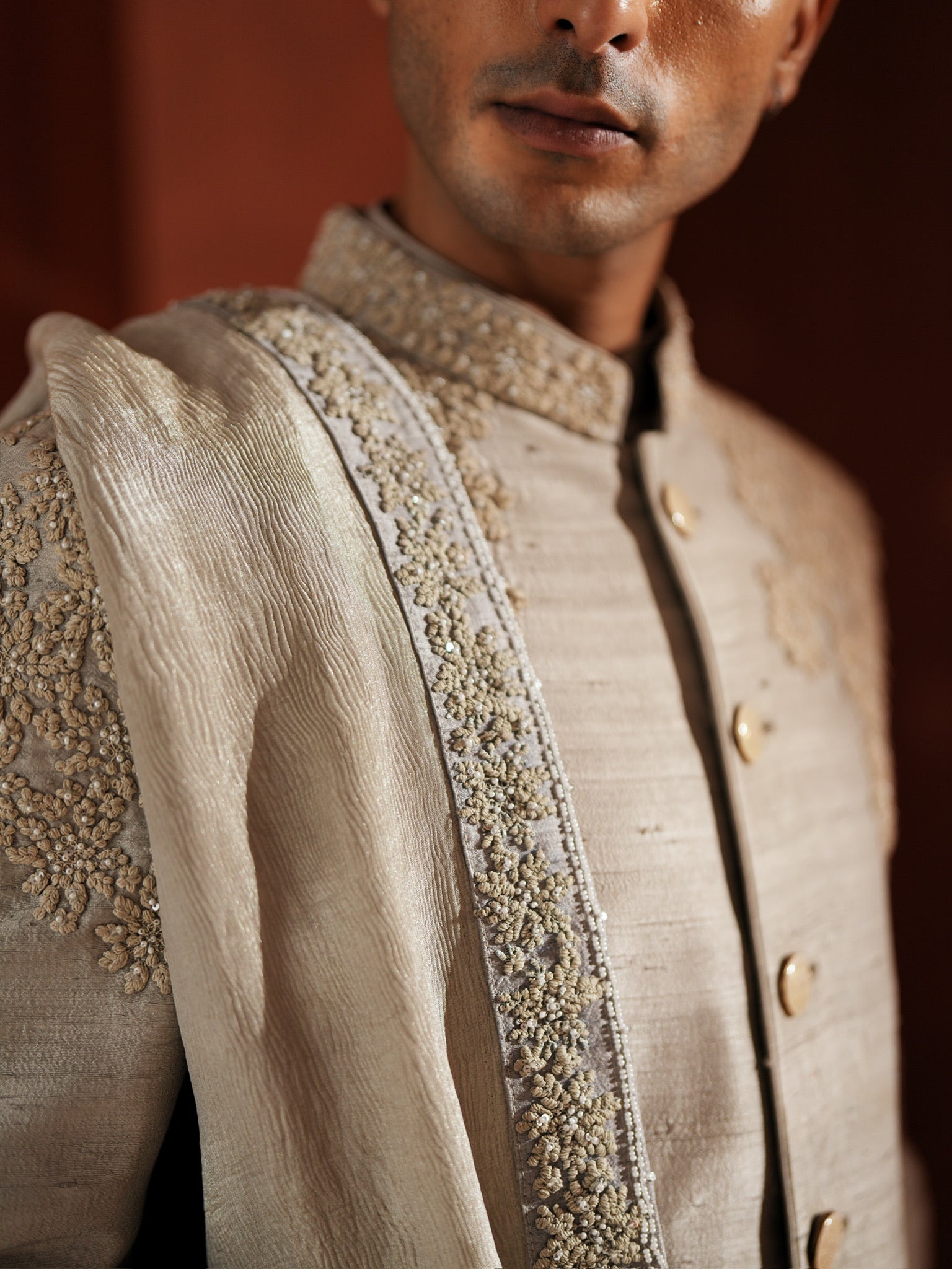 Steel Grey Knotted Achkan