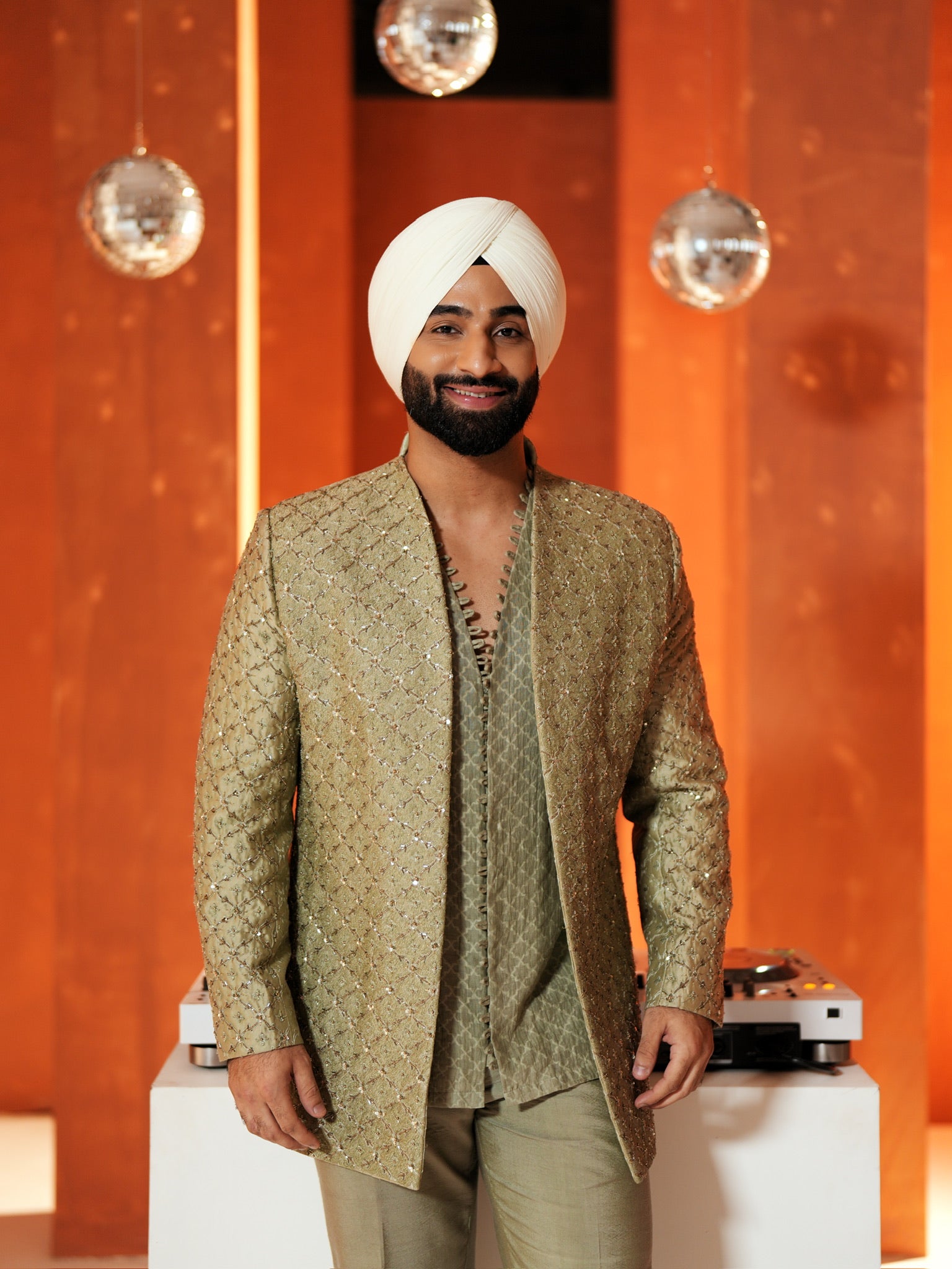 Olive And Gold Embroidered Set