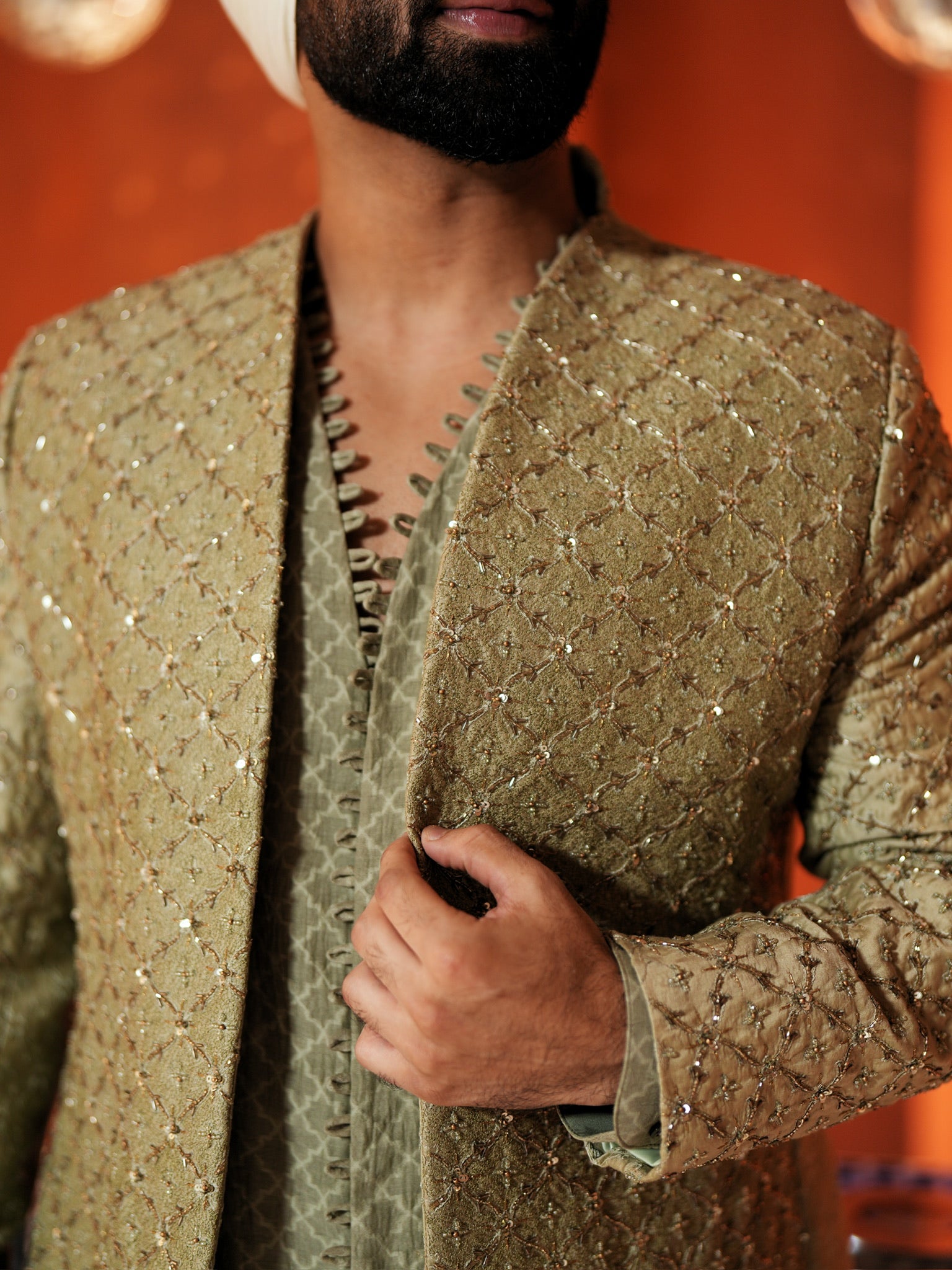 Olive And Gold Embroidered Set