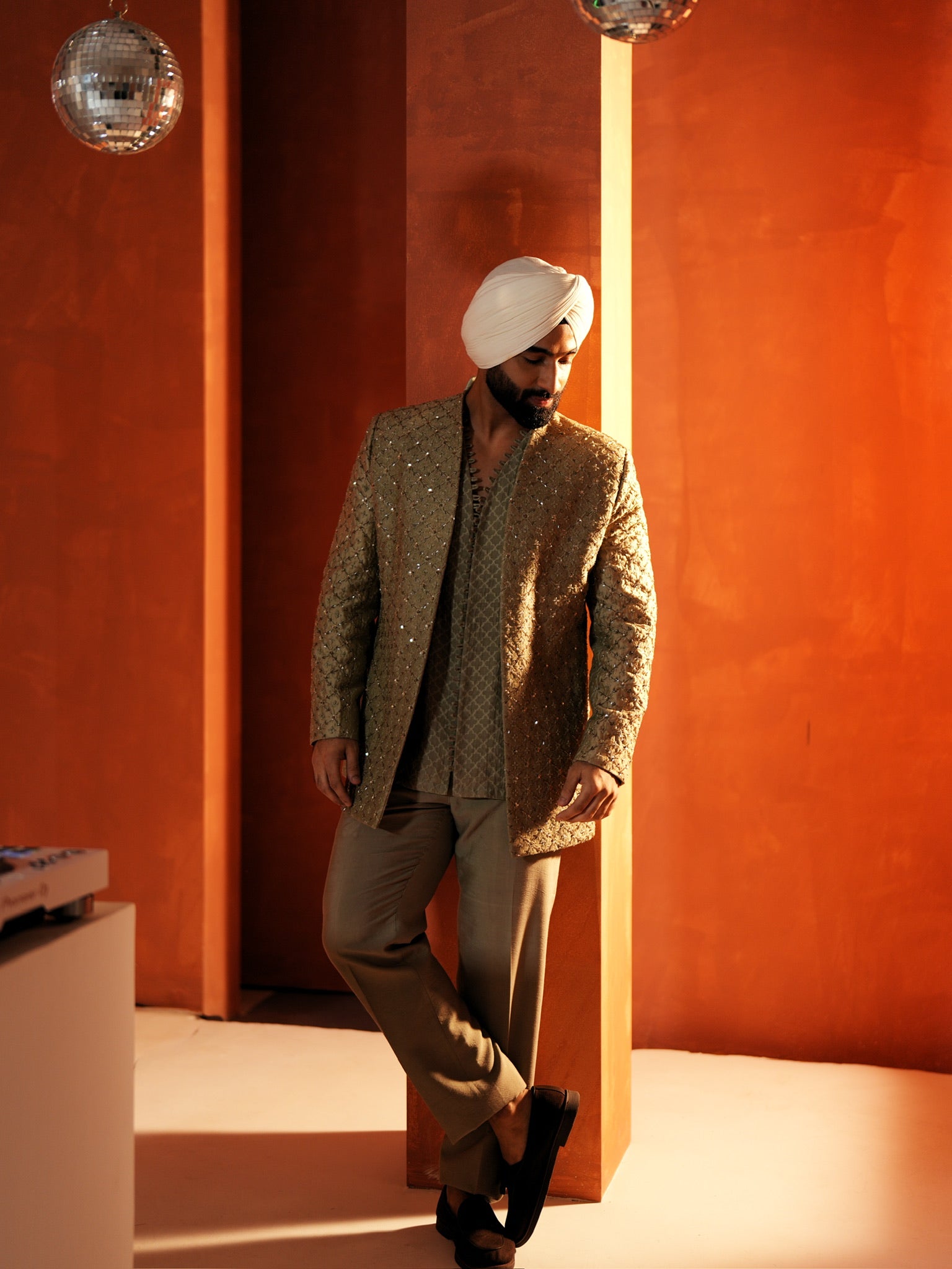 Olive And Gold Embroidered Set