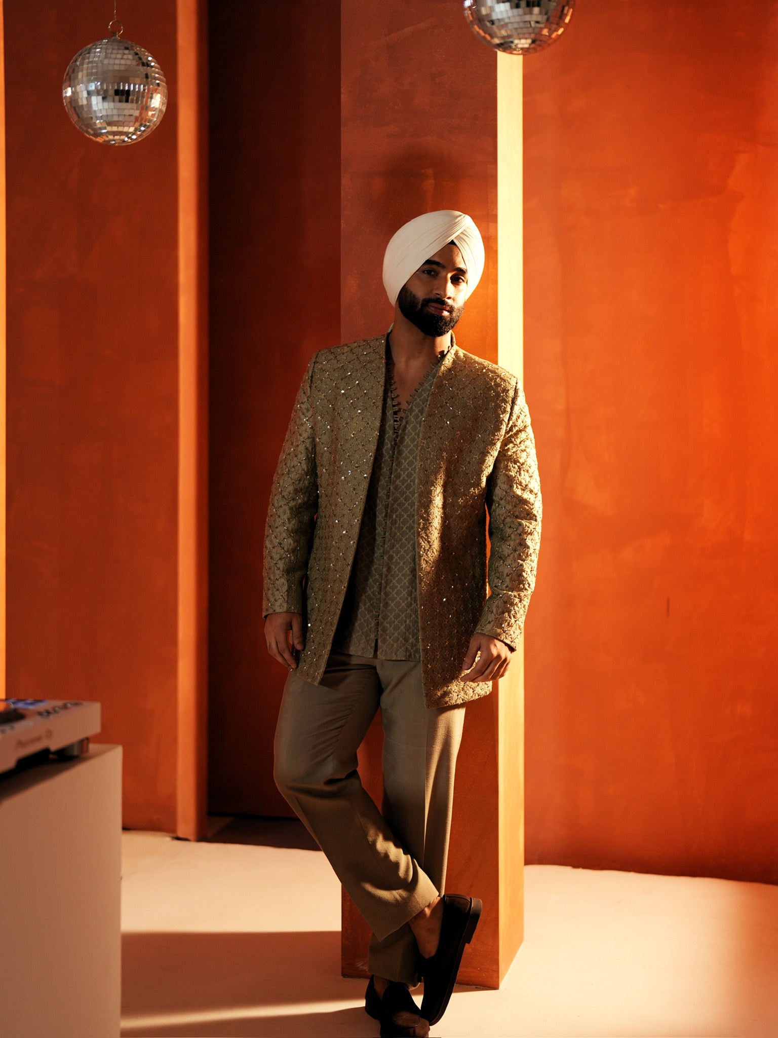 Olive And Gold Embroidered Set