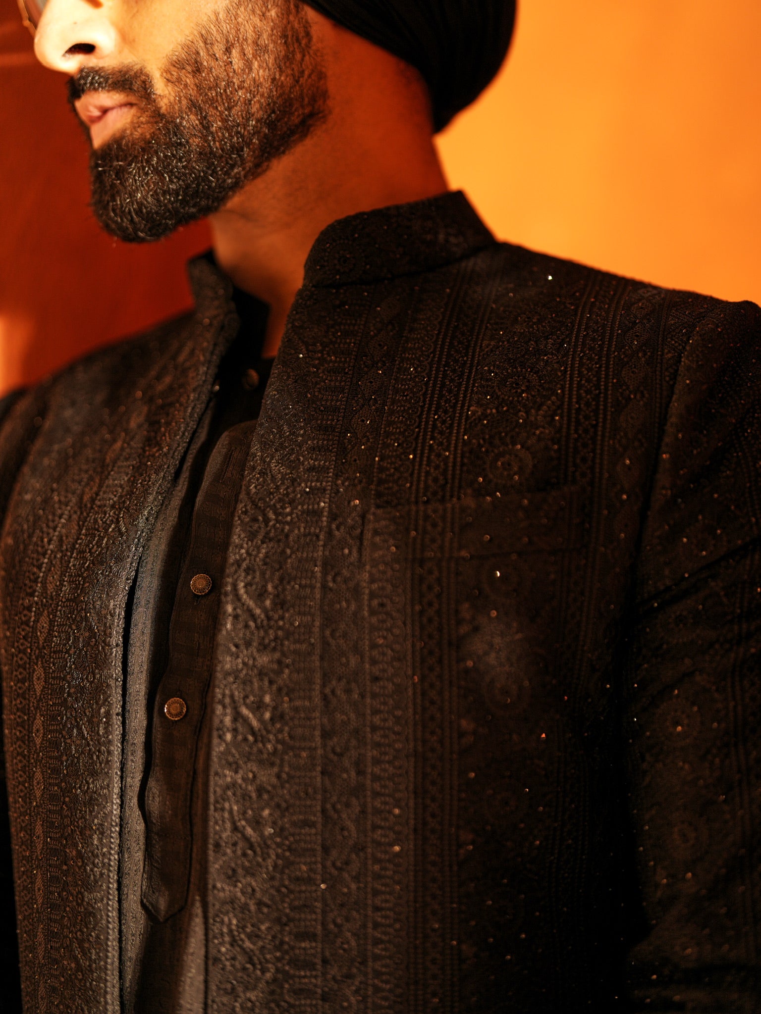 Black Chikankari Indowestern