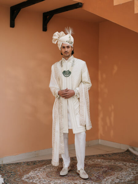 Ivory Embroidered Sherwani