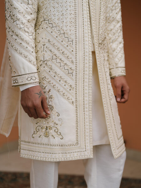 Ivory Embroidered Sherwani - Image 3