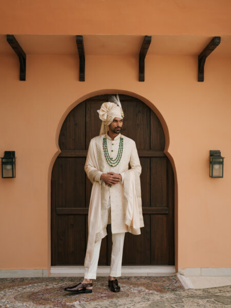 Cream Embroidered Sherwani - Image 4