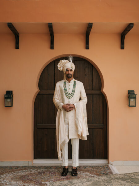 Cream Embroidered Sherwani