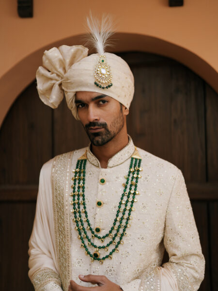 Cream Embroidered Sherwani - Image 2