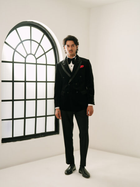 Noir Black Double Breasted Velvet Tuxedo