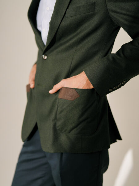 Bottle Green Flannel Wool Blazer - Image 2