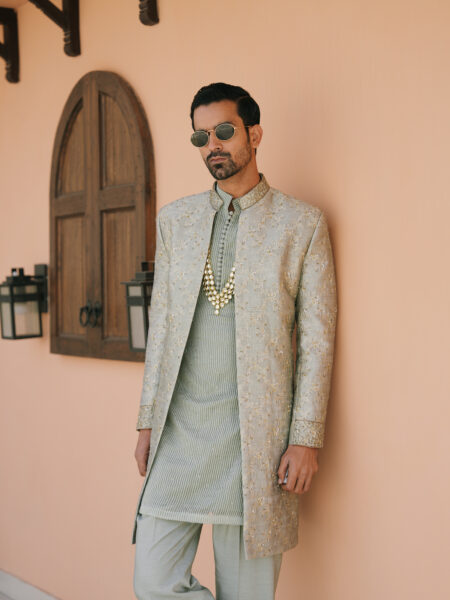 Olive Embroidered Indowestern